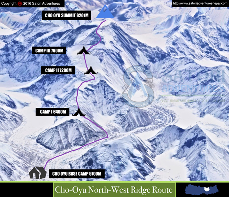 Route Map of mount Cho Oyu Climbing