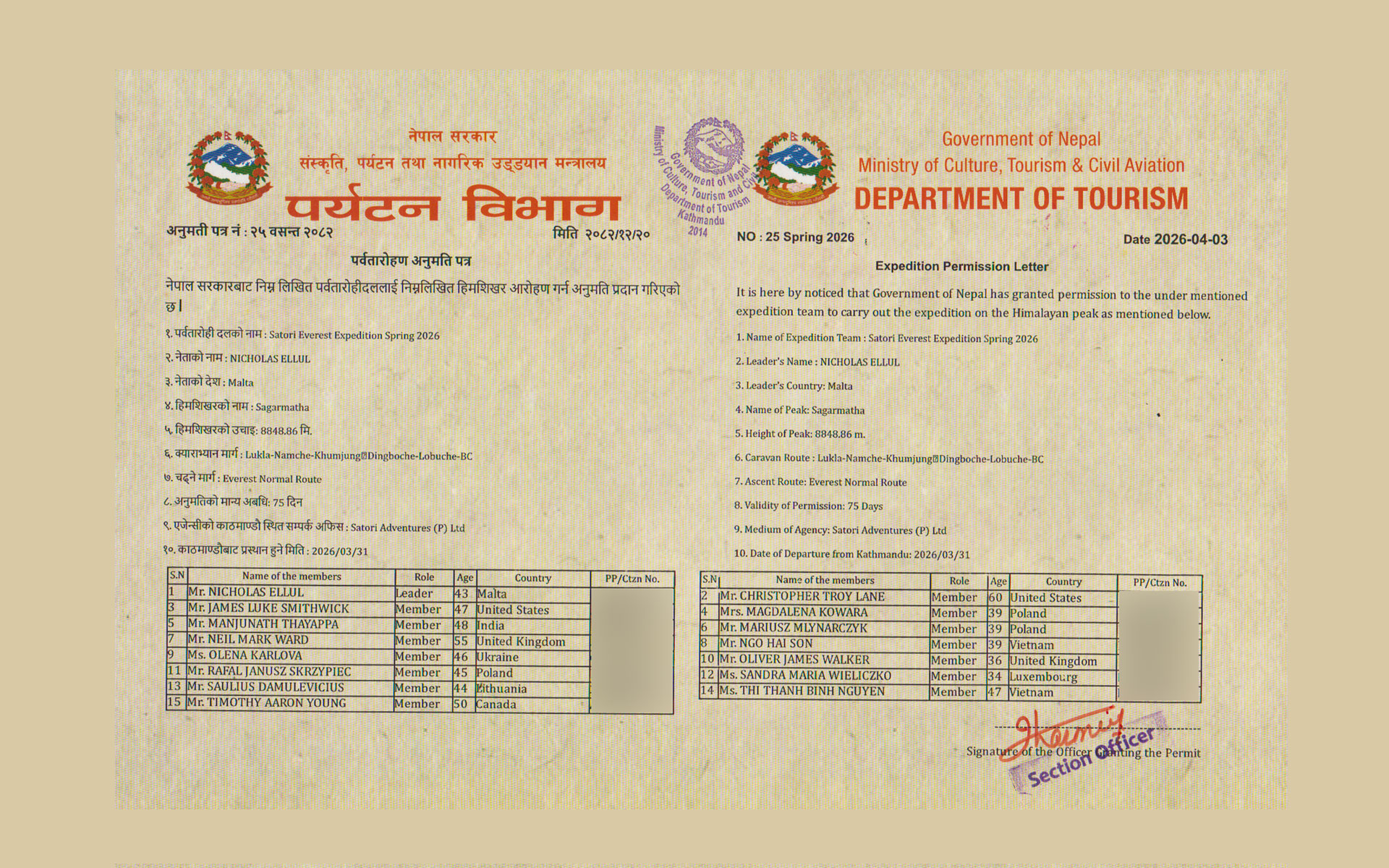  Everest Expedition Spring 2026 