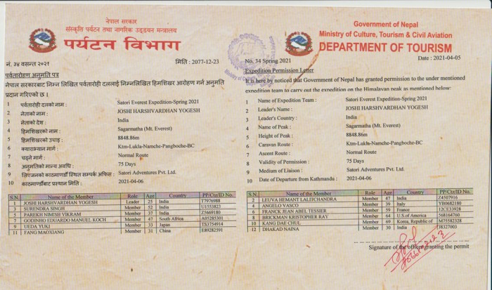  Everest Expedition South 2021 