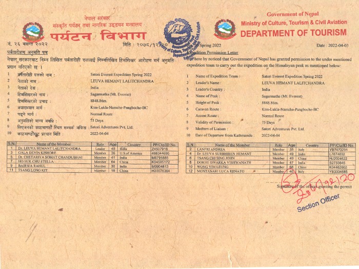  Everest Expedition Spring 2022 