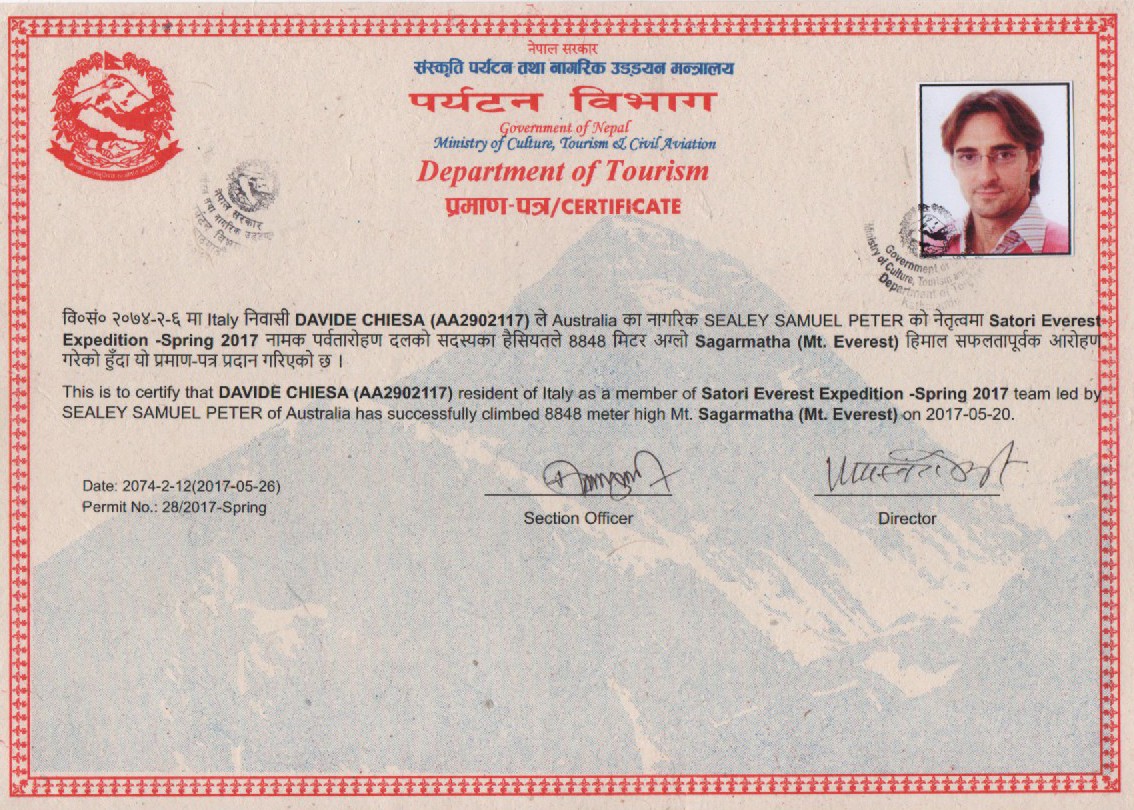  Everest Expedition Climbing Permit										 