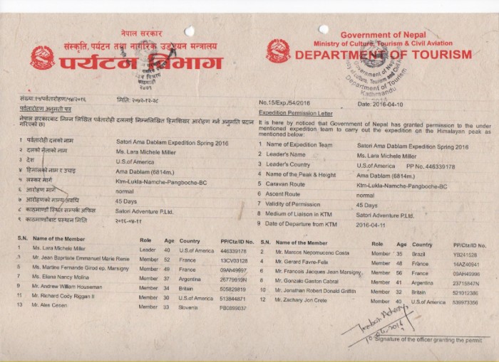  Amadablam Climbing Permit 