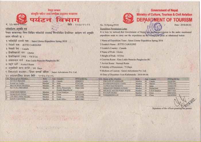  Lhotse Expedition Spring 2018 