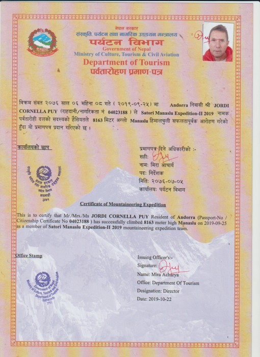  Manaslu Expedition Autumn 2019 