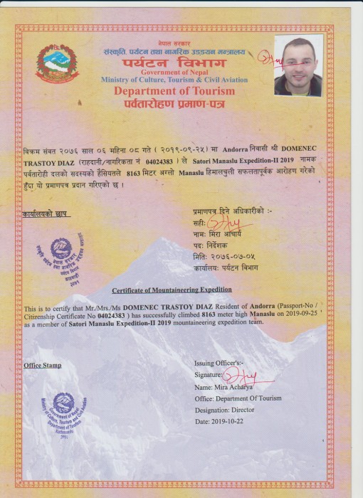  Manaslu Expedition Autumn 2019 