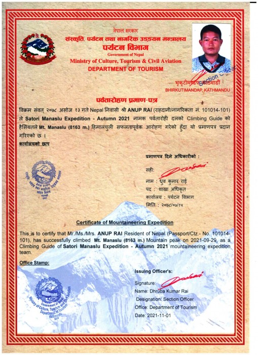  Manaslu Expedition Autumn 2021 