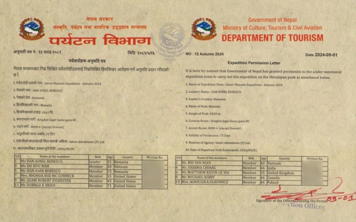  Manaslu Expedition Autumn 2024 