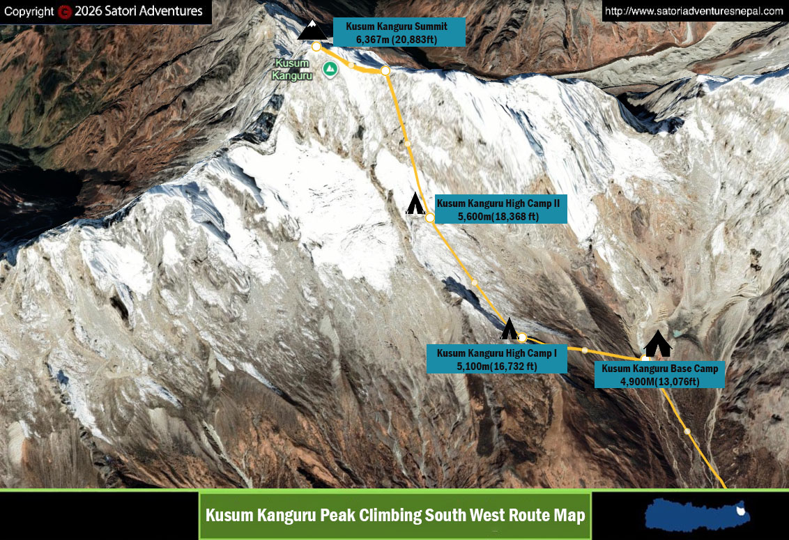 Kusum Kanguru Peak Climbing route map