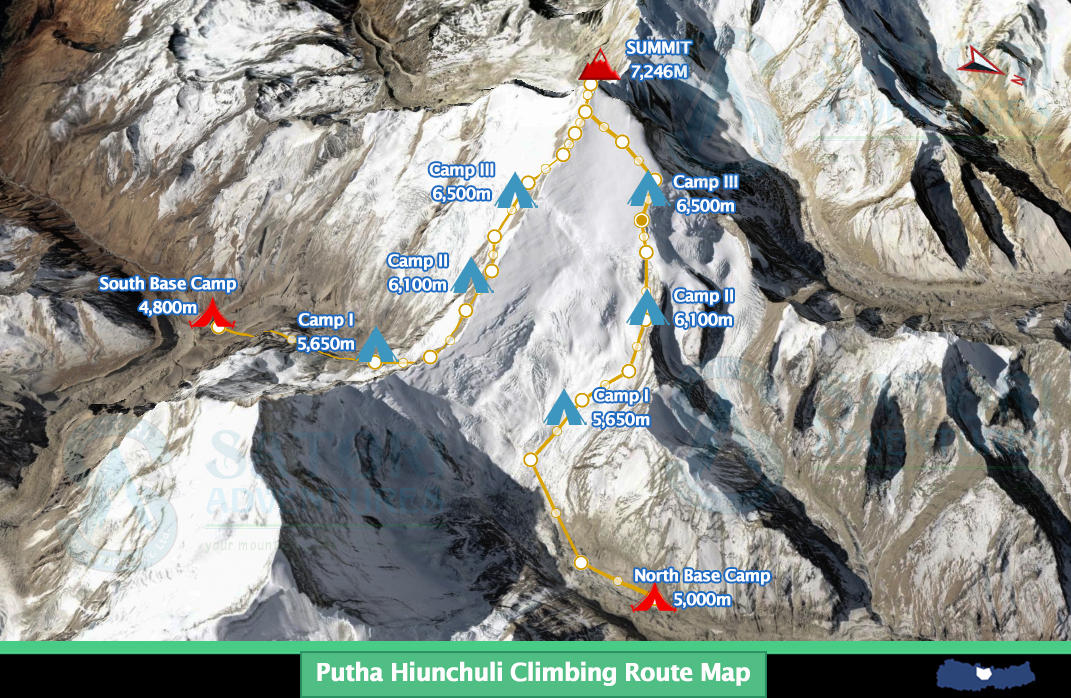Putha Hiunchuli Climbing Expedition route map